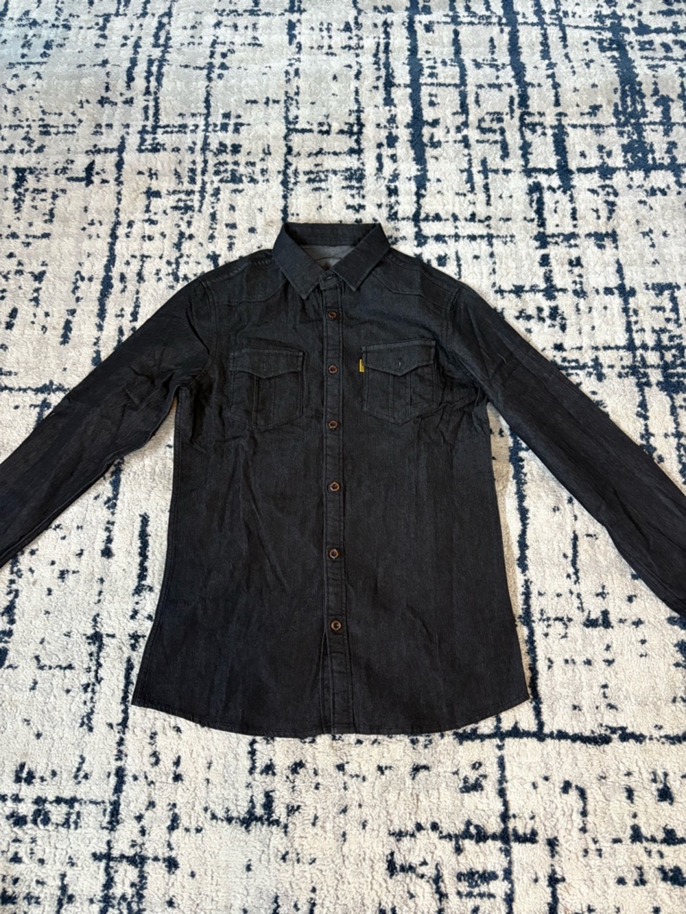 Dark Denim Button-Up Shirt with Chest Pockets